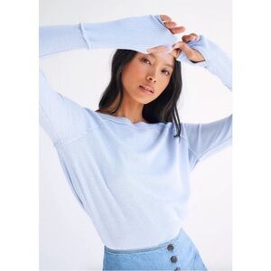 Free People Snowy Thermal Top winter holiday rain Blue thumb holes shirt slit s